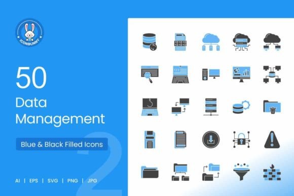 Download 50 Data Management Blue &amp; Black Icons - Blue Collection